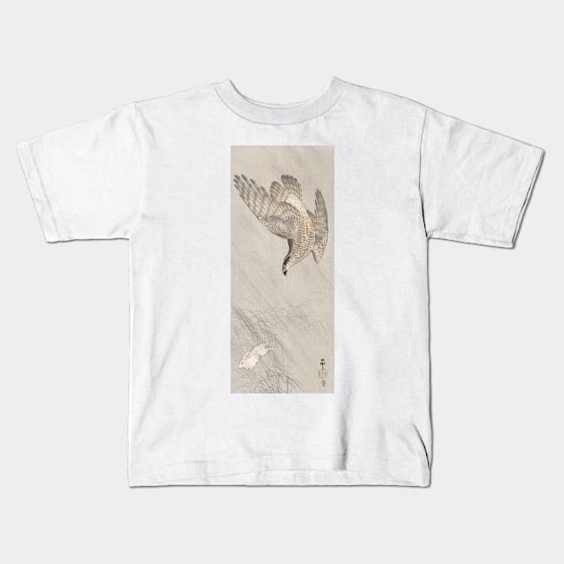 Rabbit and Falcon by Ohara Koson Kids T-Shirt by topower